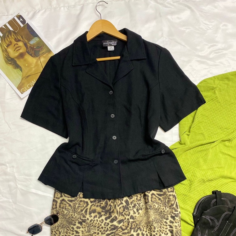 Requirements Black Short Sleeve Button Down Shirt